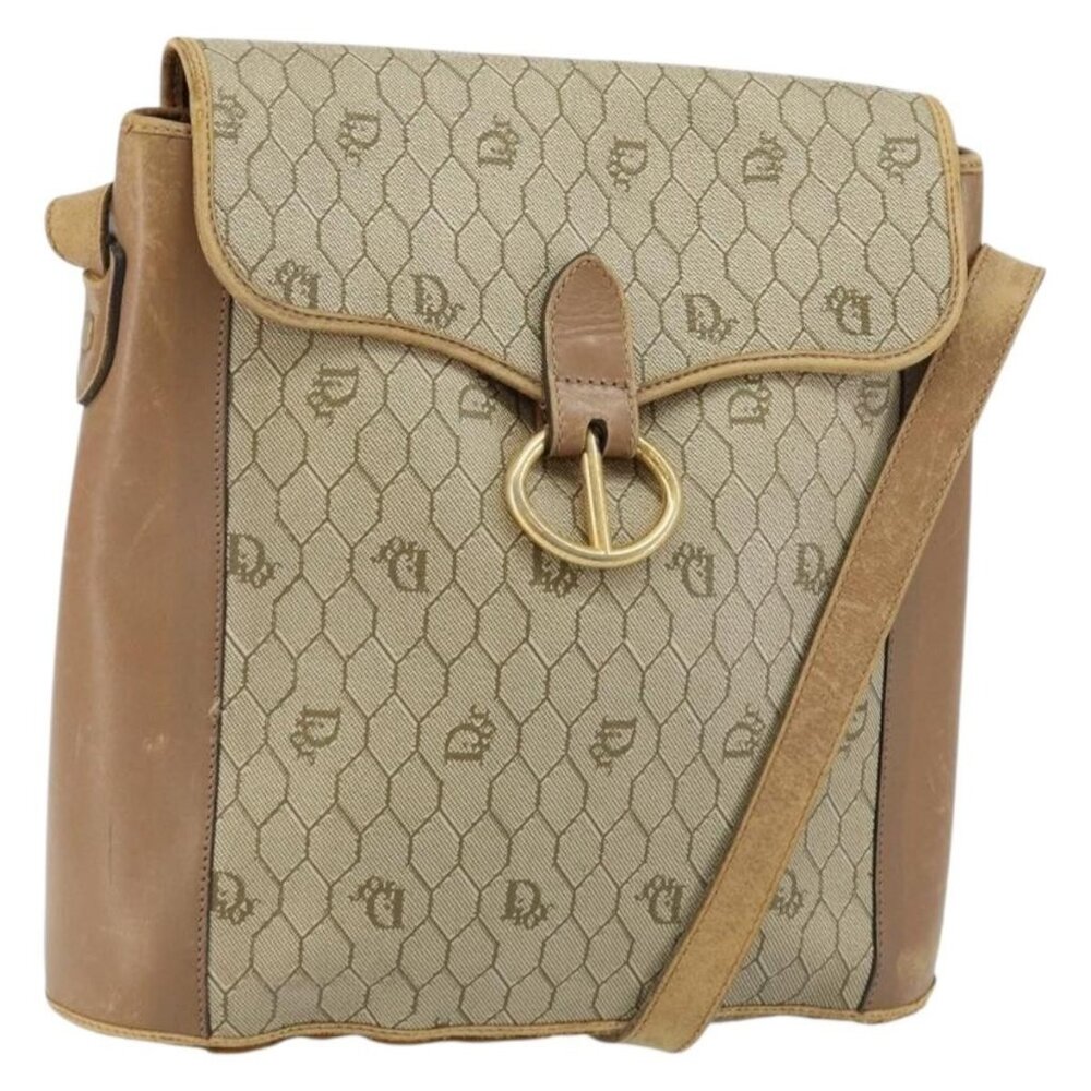 Christian Dior Honeycomb Canvas Shoulder Bag PVC Leather Beige Gold Auth ar13753 - Picture 1 of 16